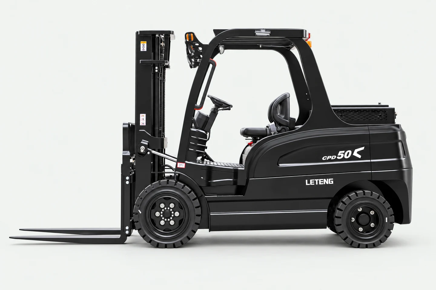 Black LETENG CPD50 electric counterbalance forklift for heavier industrial loads